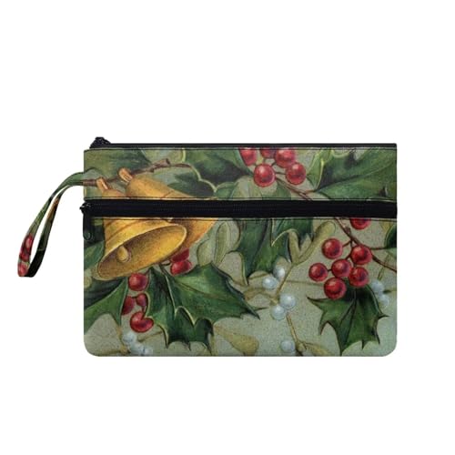 Suhoaziia Reise-Make-up-Tasche mit Vordertasche, Clutch, einfach zu transportieren, Münzkarten-Geldbörse, Weihnachtsglocke, Beere, M von Suhoaziia