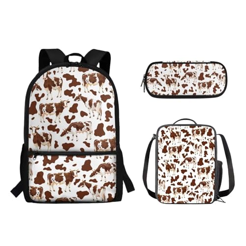 Suhoaziia Schulrucksack-Set, Federmäppchen-Set, Laptop, Reise, Schule, Tagesrucksack, Grundschule, Mittelhoch, Schüler, Büchertasche für Mädchen und Jungen, 3-teilig, Braun, Tagesrucksäcke von Suhoaziia