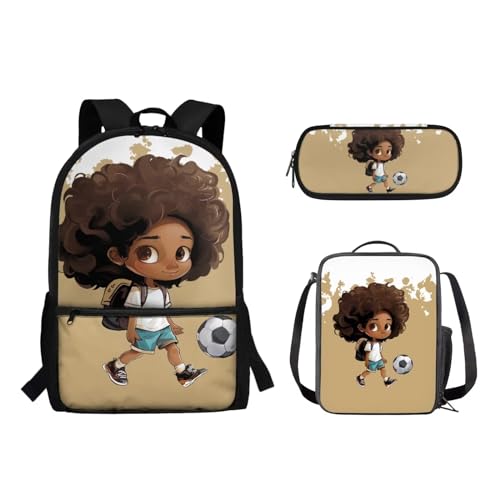 Suhoaziia Schulrucksack-Set, Federmäppchen-Set, Laptop, Reise, Schule, Tagesrucksack, Grundschule, Mittelhoch, Schüler, Büchertasche für Mädchen und Jungen, 3-teilig, Fußball-Mädchen, Tagesrucksäcke von Suhoaziia