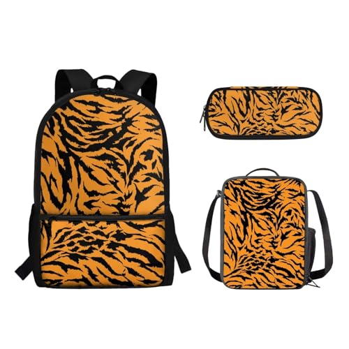 Suhoaziia Schulrucksack-Set, Federmäppchen-Set, Laptop, Reise, Schule, Tagesrucksack, Grundschule, Mittelhoch, Schüler, Büchertasche für Mädchen und Jungen, 3-teilig, Tigerprint, Tagesrucksäcke von Suhoaziia