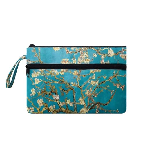 Suhoaziia Damen-Handtaschen, Münzgeldbörse mit Tasche, Kreditkartenhalter, Handy, Scheckbuch, Organizer, Geldbörse, Van Gogh Mandelblüte, M von Suhoaziia