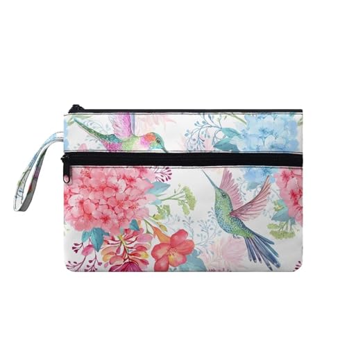 Suhoaziia Tragbare Handgelenk-Handtasche für Damen, Kolibri, Blume, Ausweishalter, leicht, Damengeldbörse mit Vordertasche, Reißverschluss, Kosmetiktaschen von Suhoaziia