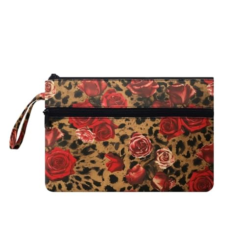 Suhoaziia Umschlag-Geldbörse für Damen, Handgelenk-Handtaschen, Kosmetik-Organizer, passend für Abend, Outdoor, Büro, Einkaufen, Rose Leopard, Medium von Suhoaziia