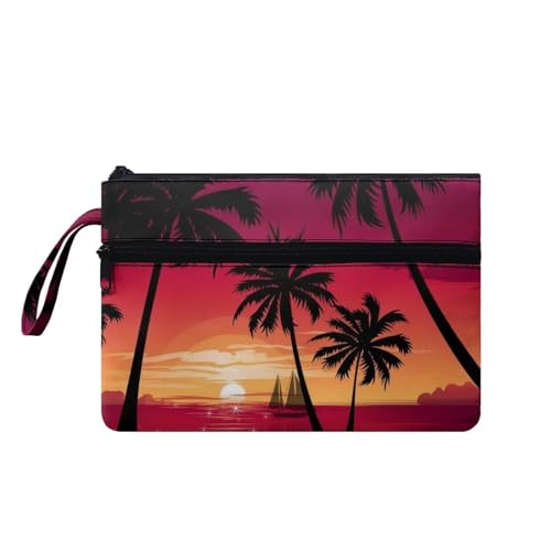 Suhoaziia Umschlag-Geldbörse für Damen, Handgelenk-Handtaschen, Kosmetik-Organizer, passend für Abend, Outdoor, Büro, Einkaufen, Sunset Palm Trees, Medium von Suhoaziia