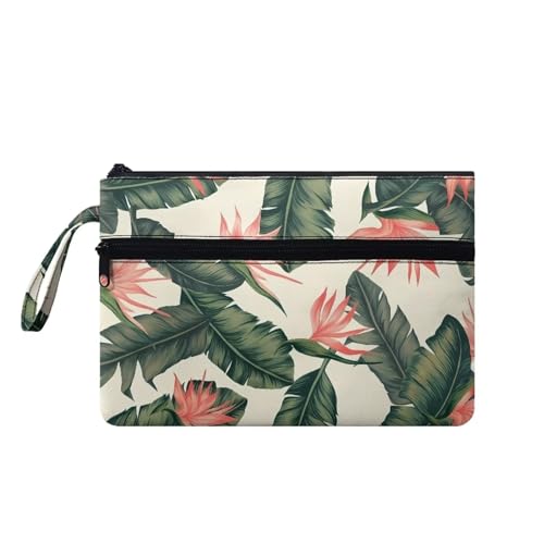 Suhoaziia Umschlag-Geldbörse für Damen, Handgelenk-Handtaschen, Kosmetik-Organizer, passend für Abend, Outdoor, Büro, Einkaufen, Tropische Blätter, M von Suhoaziia