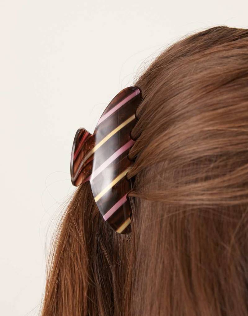 Sui Ava - Ida - Große, gestreifte Haarklammer in Rot und Braun-Bunt von Sui Ava