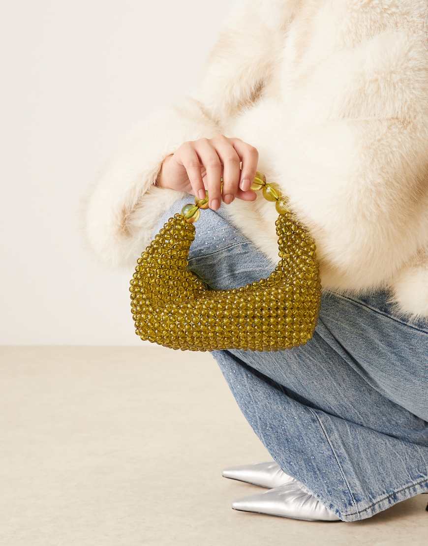 Sui Ava - Perlenbestickte, locker fallende Handtasche in Grün mit Tragegriff von Sui Ava