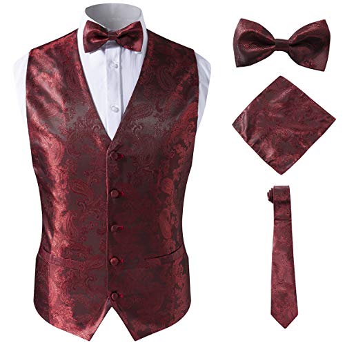 Smoking-Weste und Krawatte für Herren, Hochzeit, Party, Arbeit, Hotel, Küche, Rot, Größe M, Burgunder, Medium Smoking-Weste und Krawatte für Herren, Hochzeit, Party, Arbeit, Hotel, Küche, Rot, Größe M, Burgunder, Medium von SuiSional