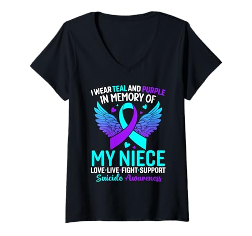 Damen Ich trage Blaugrün und Lila für Meine Nichte Suizidprävention T-Shirt mit V-Ausschnitt Damen Ich trage Blaugrün und Lila für Meine Nichte Suizidprävention T-Shirt mit V-Ausschnitt von Suicide Awareness Month Tees For Men Women