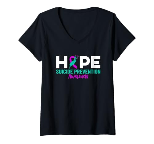 Damen Hoffnung Suizidprävention Band Depression Suizidbewusstsein T-Shirt mit V-Ausschnitt Damen Hoffnung Suizidprävention Band Depression Suizidbewusstsein T-Shirt mit V-Ausschnitt von Suicide Awareness Week for Men Women