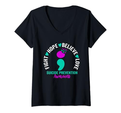 Damen Semikolon Suicide Awareness Mental Health Suicide Prevention T-Shirt mit V-Ausschnitt Damen Semikolon Suicide Awareness Mental Health Suicide Prevention T-Shirt mit V-Ausschnitt von Suicide Awareness Week for Men Women