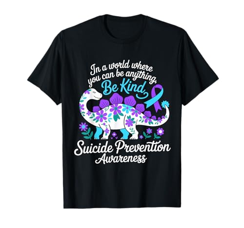 Band mit Blumen zur Sensibilisierung für Suizidprävention, T-Rex Be Kind T-Shirt Band mit Blumen zur Sensibilisierung für Suizidprävention, T-Rex Be Kind T-Shirt von Suicide Prevention Awareness Men Women Support Tee