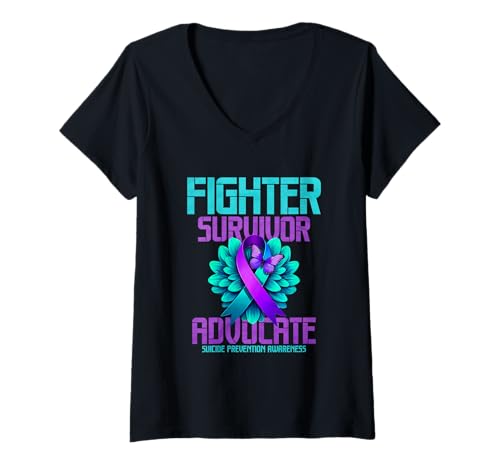 Damen Anwalt von Fighter Survivor T-Shirt mit V-Ausschnitt von Suicide Prevention Awareness Mental Health