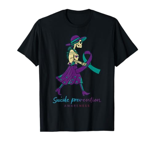 Halloween Skelett Frauen Selbstmordprävention psychische Gesundheit T-Shirt Halloween Skelett Frauen Selbstmordprävention psychische Gesundheit T-Shirt von Suicide Prevention Awareness Teal ribbon Tee