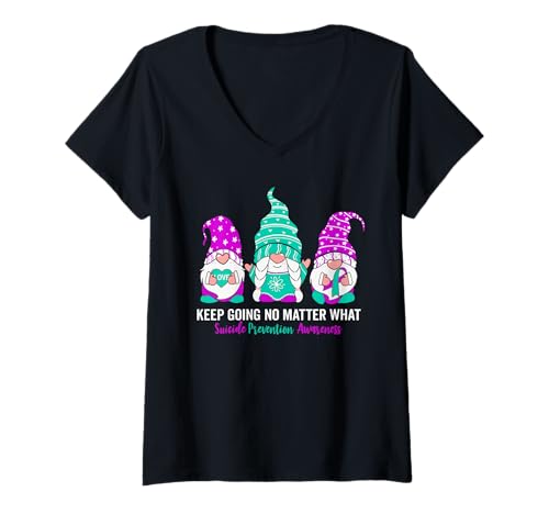Damen Suicide Prevention Awareness Gnom Mental Health Awareness T-Shirt mit V-Ausschnitt Damen Suicide Prevention Awareness Gnom Mental Health Awareness T-Shirt mit V-Ausschnitt von Suicide Prevention Awareness Tees