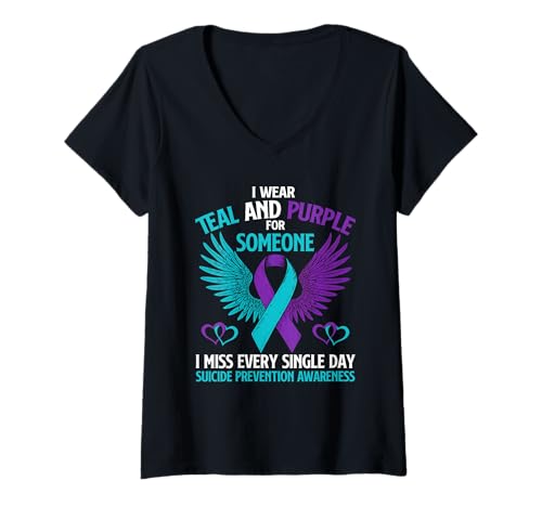 Damen Ich trage Blaugrün und Lila - Suizid Prevention Awareness T-Shirt mit V-Ausschnitt Damen Ich trage Blaugrün und Lila - Suizid Prevention Awareness T-Shirt mit V-Ausschnitt von Suicide Prevention Merch
