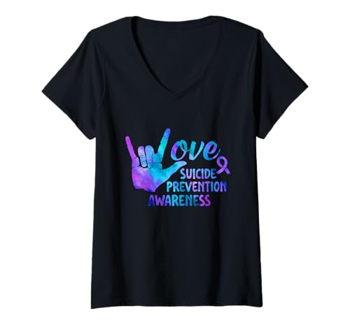 Damen Love Suicide Prevention Awareness - Semikolon T-Shirt mit V-Ausschnitt Damen Love Suicide Prevention Awareness - Semikolon T-Shirt mit V-Ausschnitt von Suicide Prevention Merch