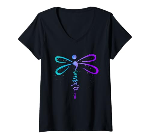 Damen Warrior - Suicide Prevention Awareness Semikolon T-Shirt mit V-Ausschnitt von Suicide Prevention Merch
