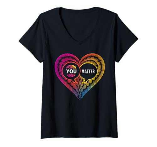Damen You Matter Semicolon Heart Suicide Prevention Awareness T-Shirt mit V-Ausschnitt von Suicide Semicolon Mental Health Awareness Tee
