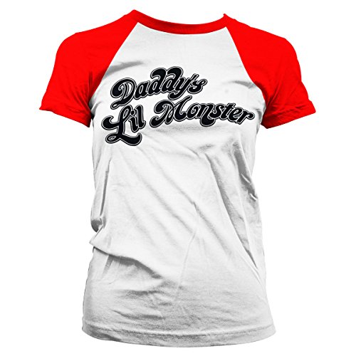 Suicide Squad Offizielles Lizenzprodukt Daddy´s Lil Monster Baseball Damen T-Shirt (Weiß/Rot), Large von Suicide Squad