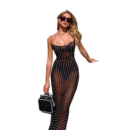 Damen-Maxikleid aus Netzstoff, durchsichtig, Spaghettiträger, lang, sexy, ärmellos, rückenfrei, Strand-Badeanzug, Vertuschung, Party, Club, Kleider, Schwarz, Small Damen-Maxikleid aus Netzstoff, durchsichtig, Spaghettiträger, lang, sexy, ärmellos, rückenfrei, Strand-Badeanzug, Vertuschung, Party, Club, Kleider, Schwarz, Small von Suillty