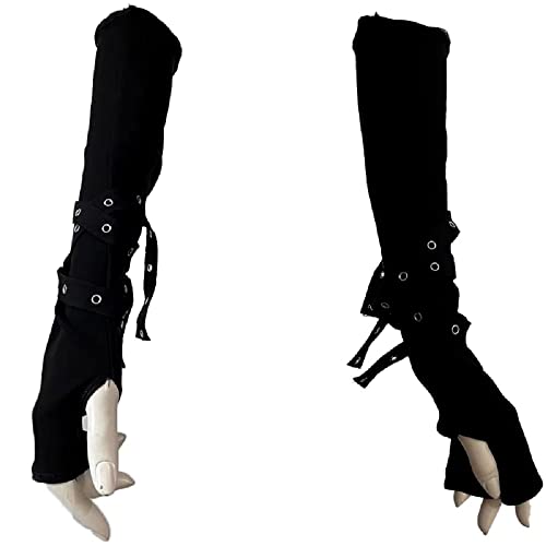 Unisex Punk Nietengürtel Halbfinger Lange Handschuhe Gothic Ösen Band Ellenbogen Handschuhe Party Fäustlinge, schwarz, Einheitsgröße von Suillty