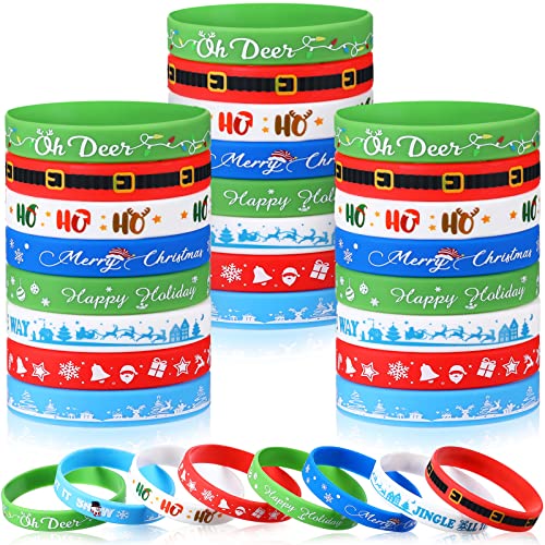 48 Stück Weihnachten Silikon Armbänder Weihnachten Gummi Armband Merry Christmas Armbänder für Kinder Erwachsene Strumpffüller Geschenke Weihnachten Partyzubehör, 8 Stile (Heller Stil) von Suilung