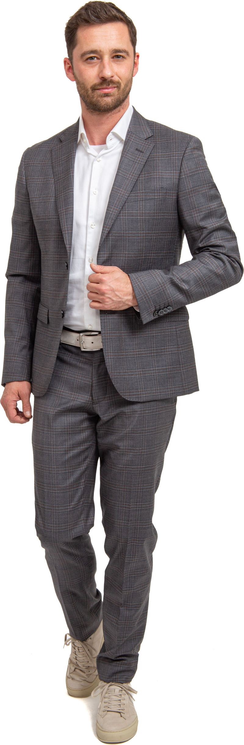 Suitable Anzug Toulon Wolle Check Grau Braun - Größe 50 von Suitable