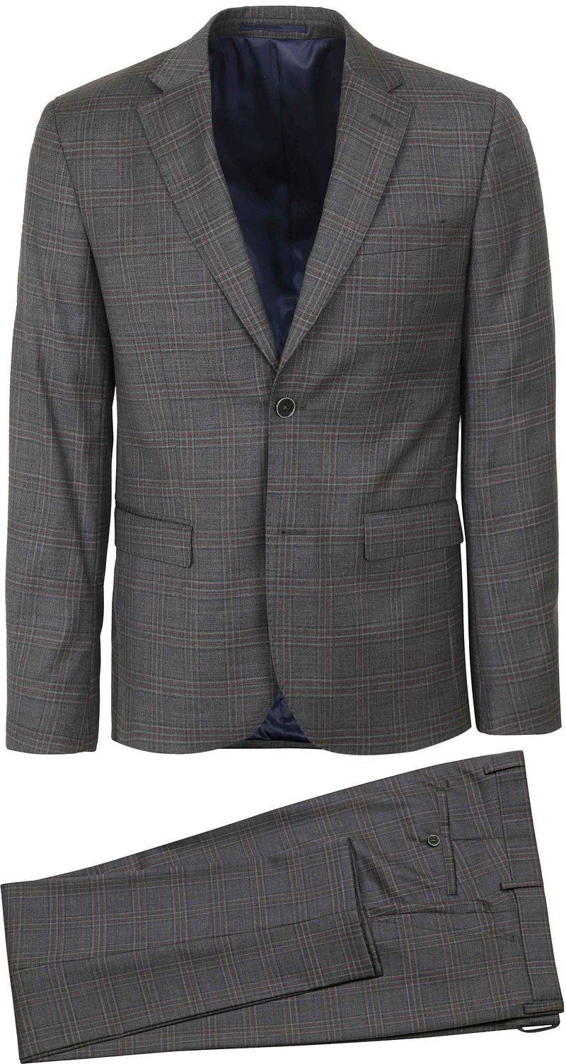 Suitable Anzug Toulon Wolle Check Grau Braun - Größe 50 von Suitable