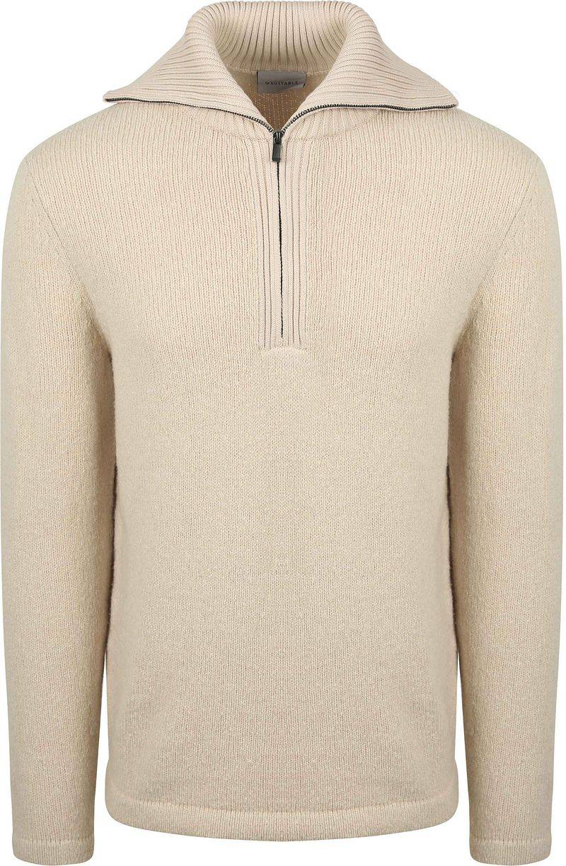 Suitable Deep Zip Pullover Boiled Wool Ecru - Größe L von Suitable