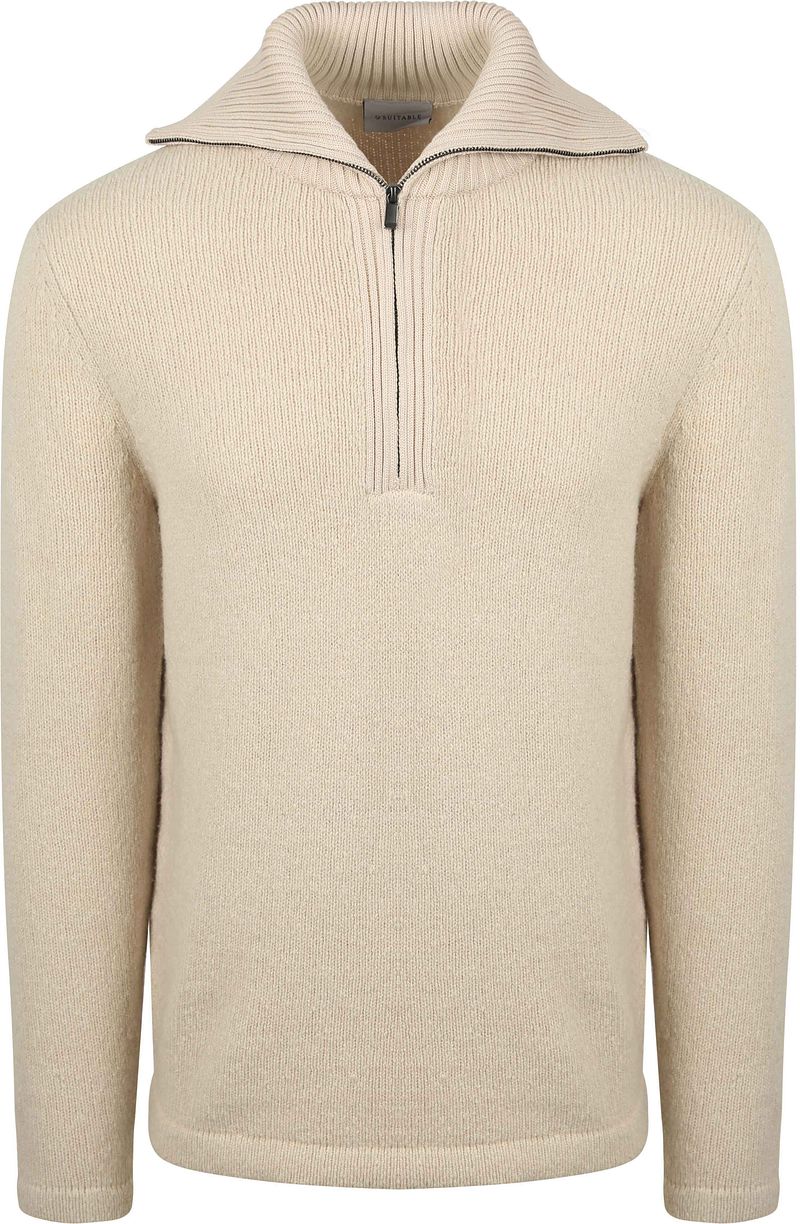 Suitable Deep Zip Pullover Boiled Wool Ecru - Größe XL von Suitable