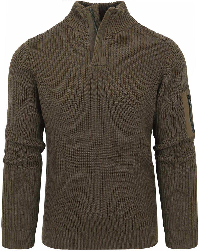 Suitable Half Zip Wollpullover Dunkelgrün - Größe XXL von Suitable