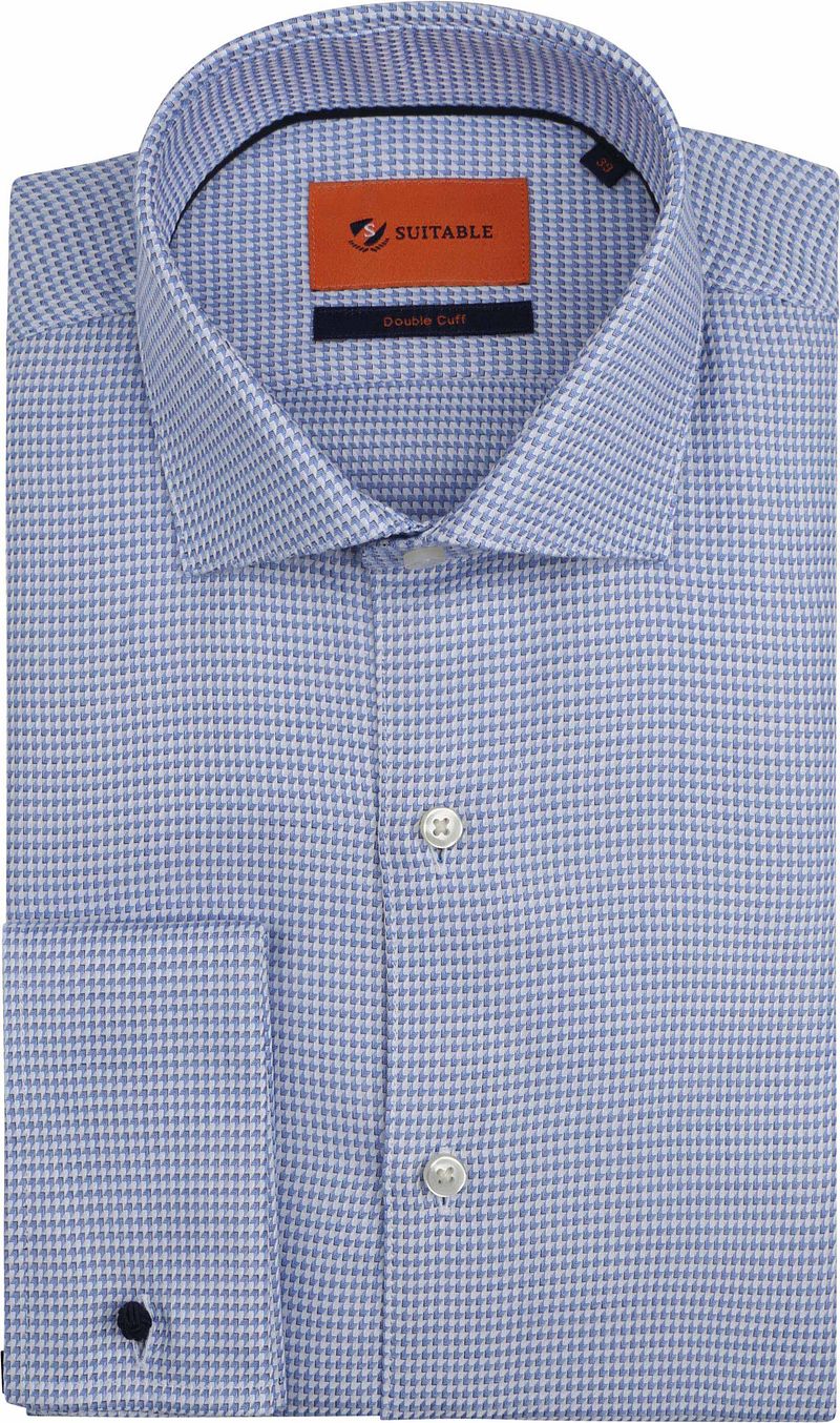 Suitable Hemd Doppelte Manschette Druck Blau - Größe 43 von Suitable