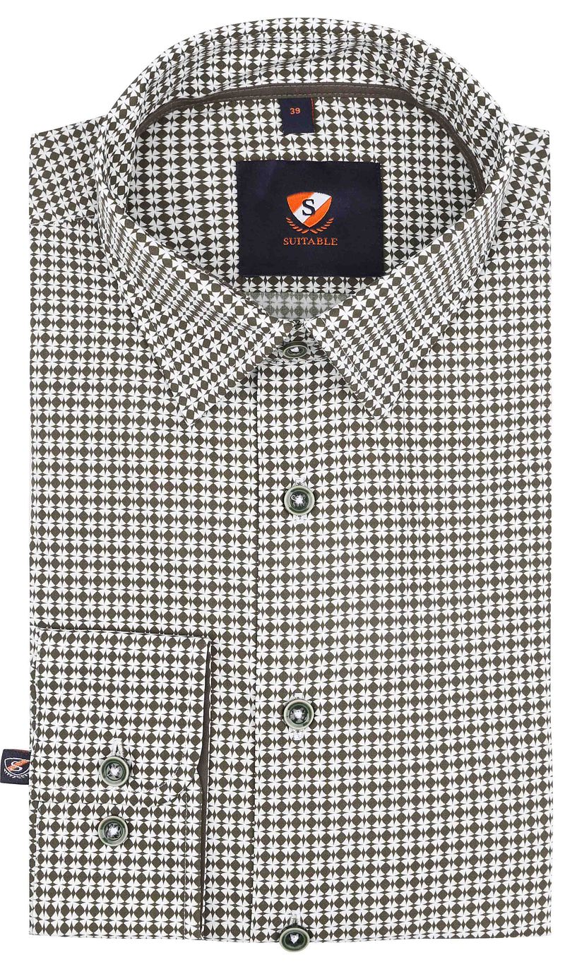 Suitable Hemd Druck Grün - Größe 40 von Suitable