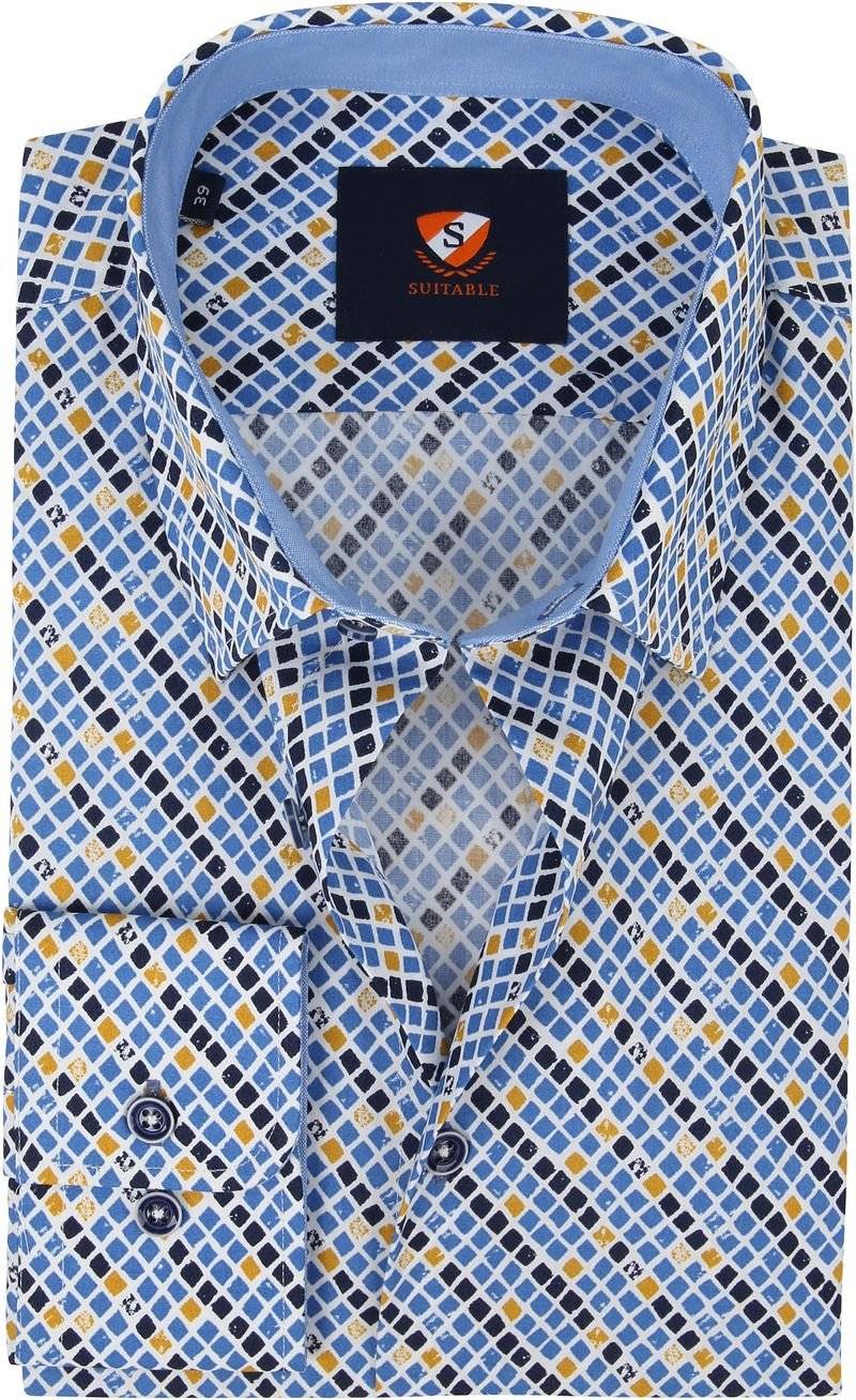 Suitable Hemd Kariertes Blau Gelb - Größe 38 von Suitable