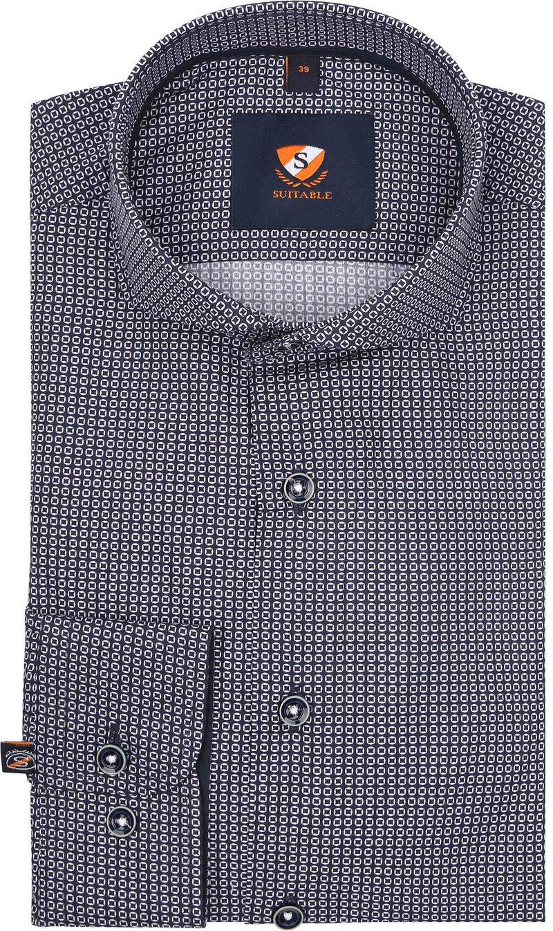 Suitable Hemd Twill Druck Navy - Größe 39 von Suitable