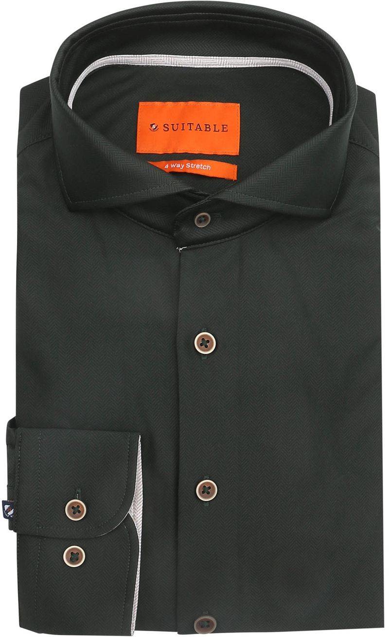 Suitable Herringbone Hemd Dunkelgrün - Größe 40 von Suitable