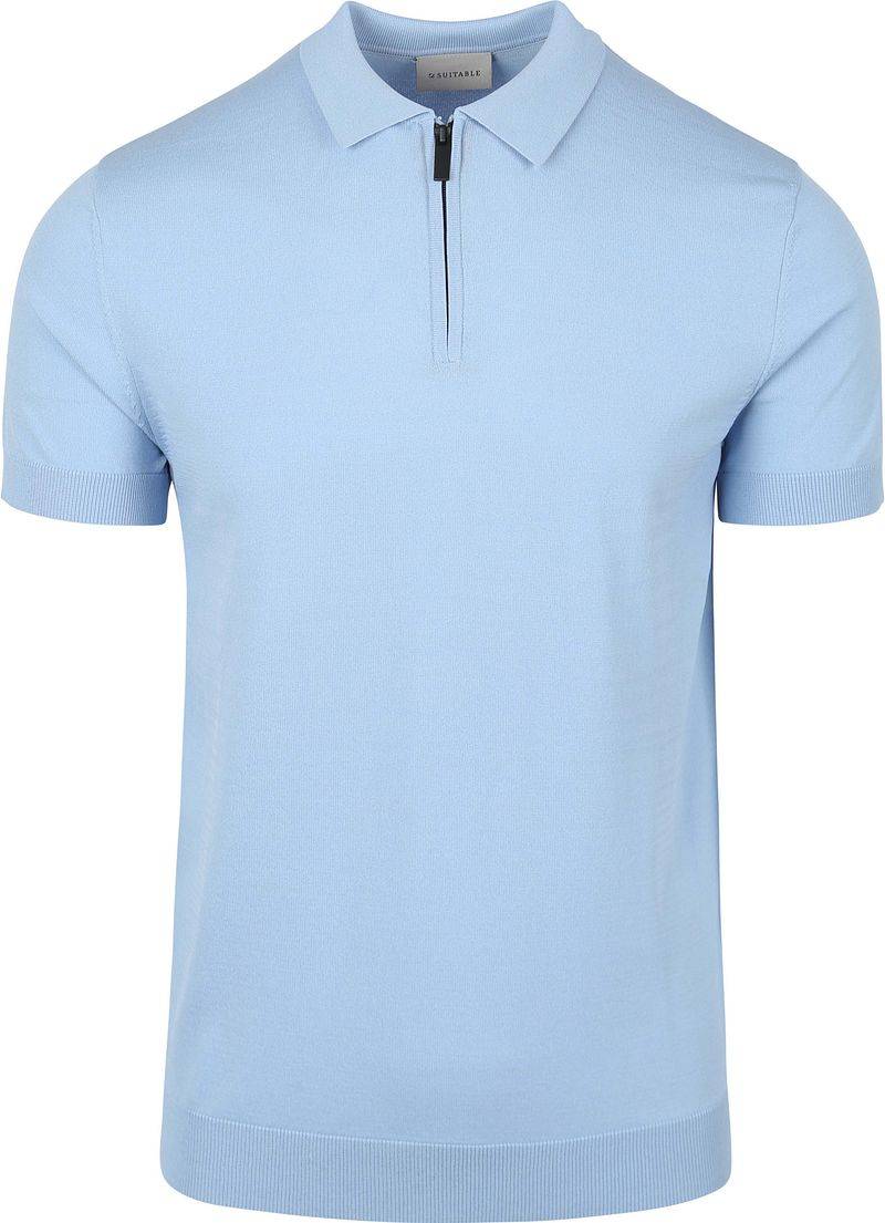 Suitable Knitted Half Zip Poloshirt Hellblau - Größe L von Suitable