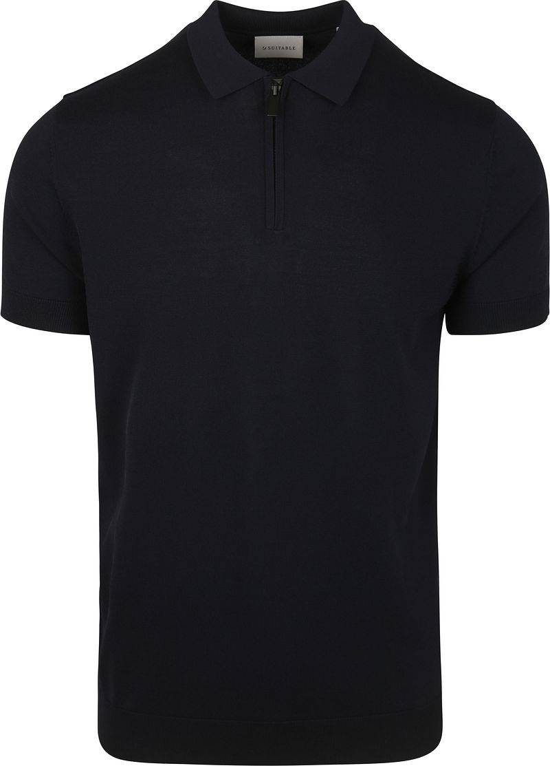 Suitable Knitted Half Zip Poloshirt Navy - Größe M von Suitable
