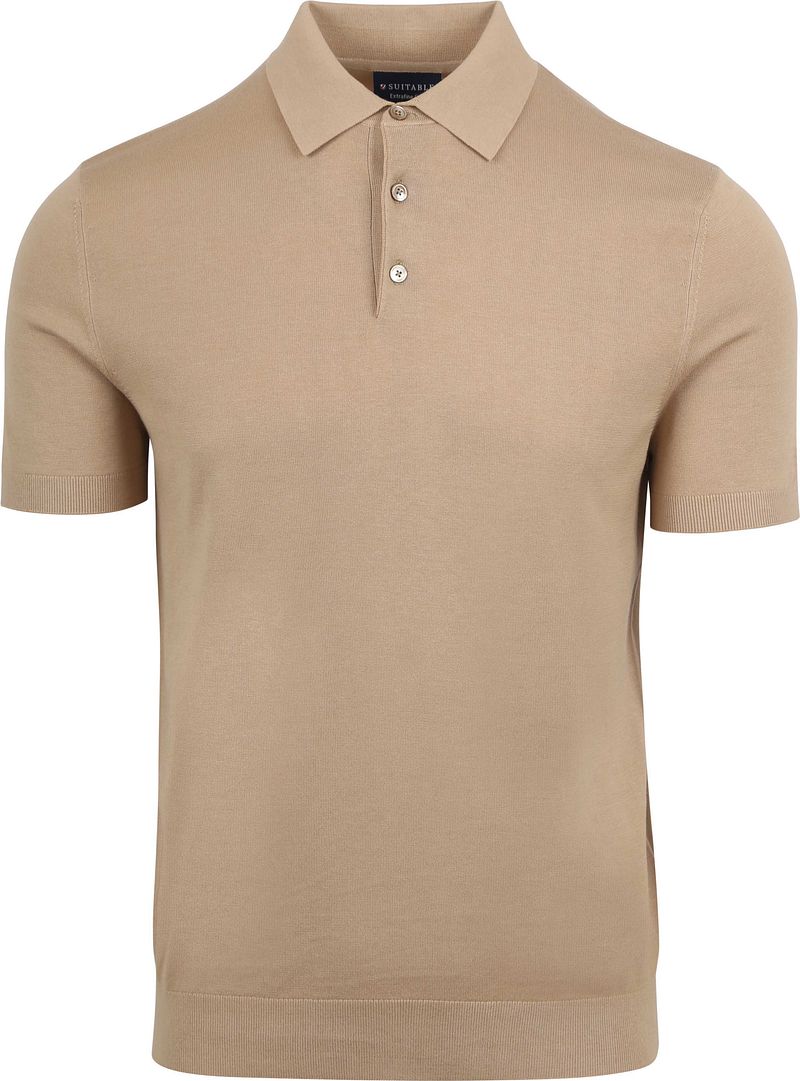 Suitable Knitted Poloshirt Beige - Größe XL von Suitable