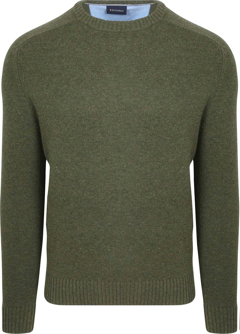 Suitable Lammwolle Pullover Rundhals Olivgrün - Größe 3XL von Suitable