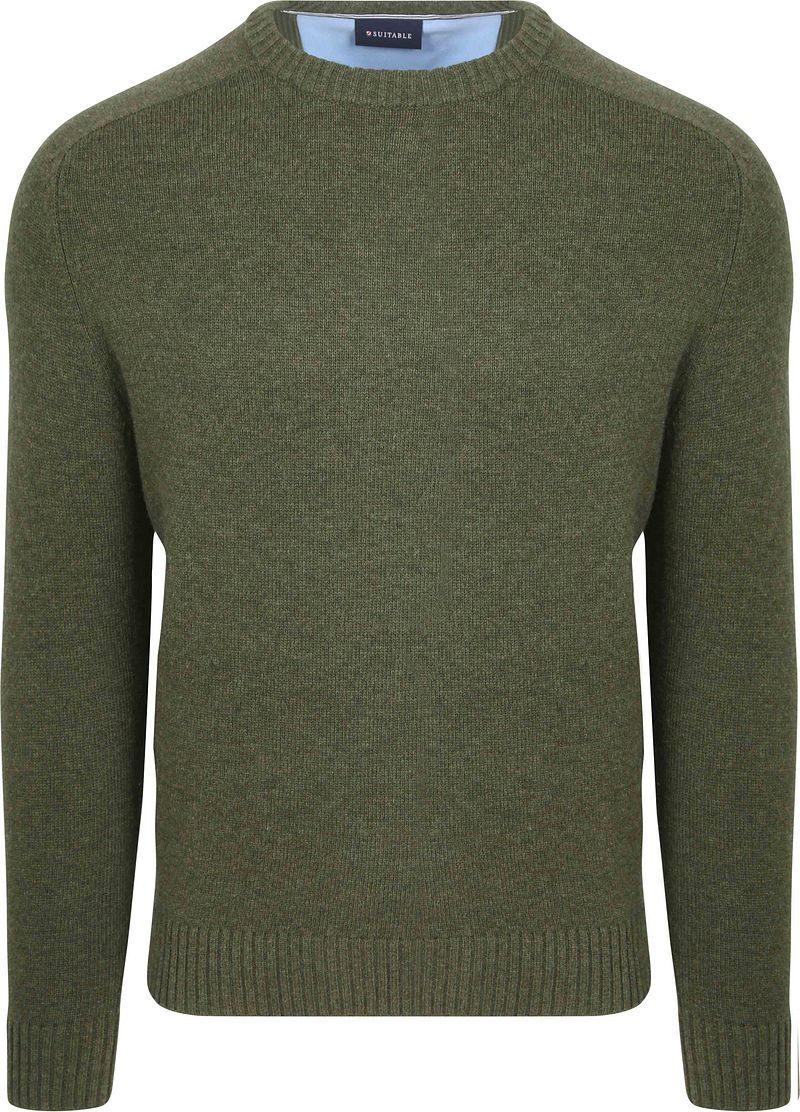 Suitable Lammwolle Pullover Rundhals Olivgrün - Größe M von Suitable