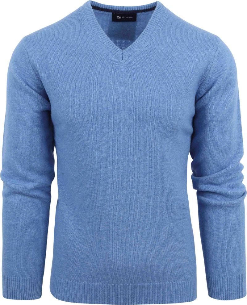 Suitable Lammwolle Pullover V-Ausschnitt Blau - Größe 3XL von Suitable