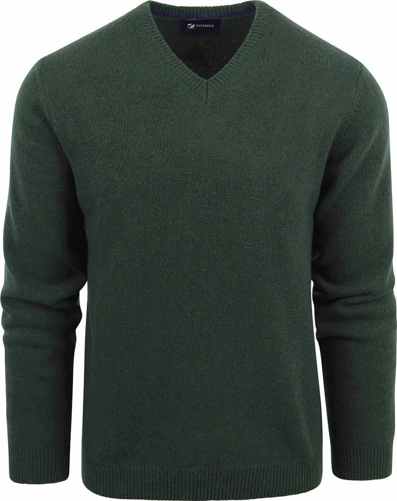 Suitable Lammwolle Pullover V-Ausschnitt Dunkelgrün - Größe XL von Suitable