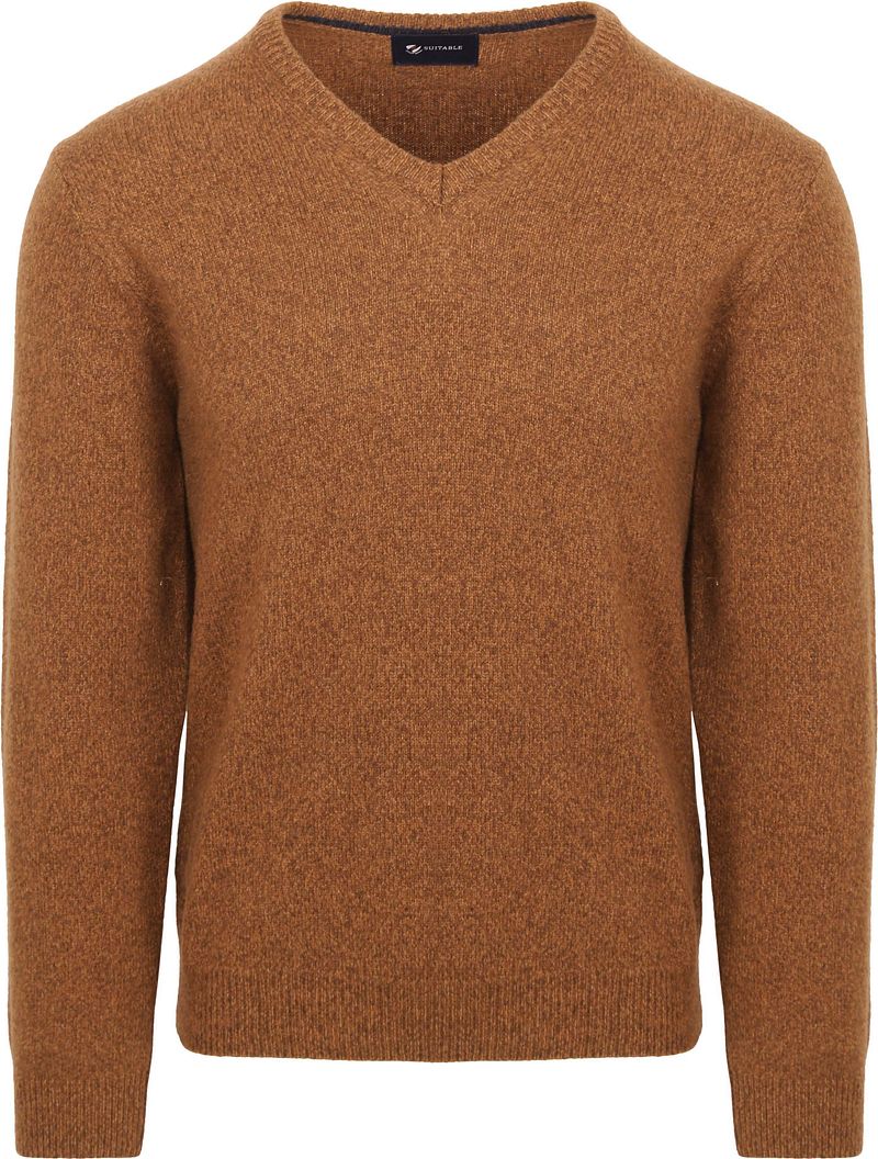 Suitable Lammwolle Pullover V-Ausschnitt Kamel - Größe XL von Suitable