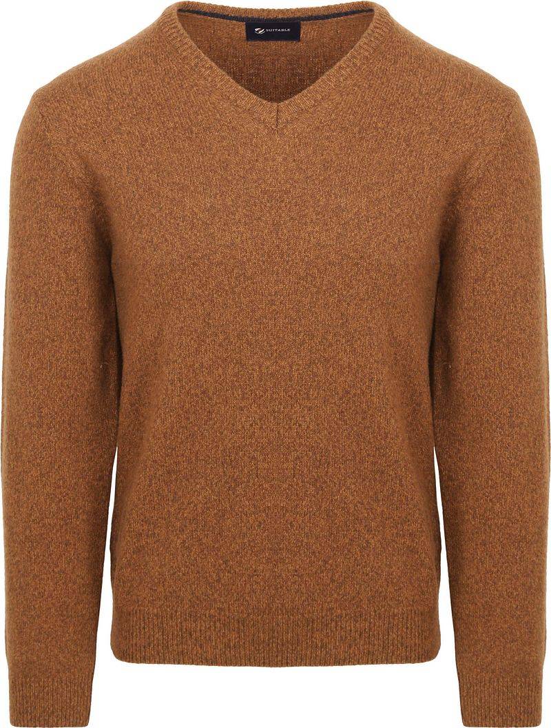 Suitable Lammwolle Pullover V-Ausschnitt Kamel - Größe XL von Suitable