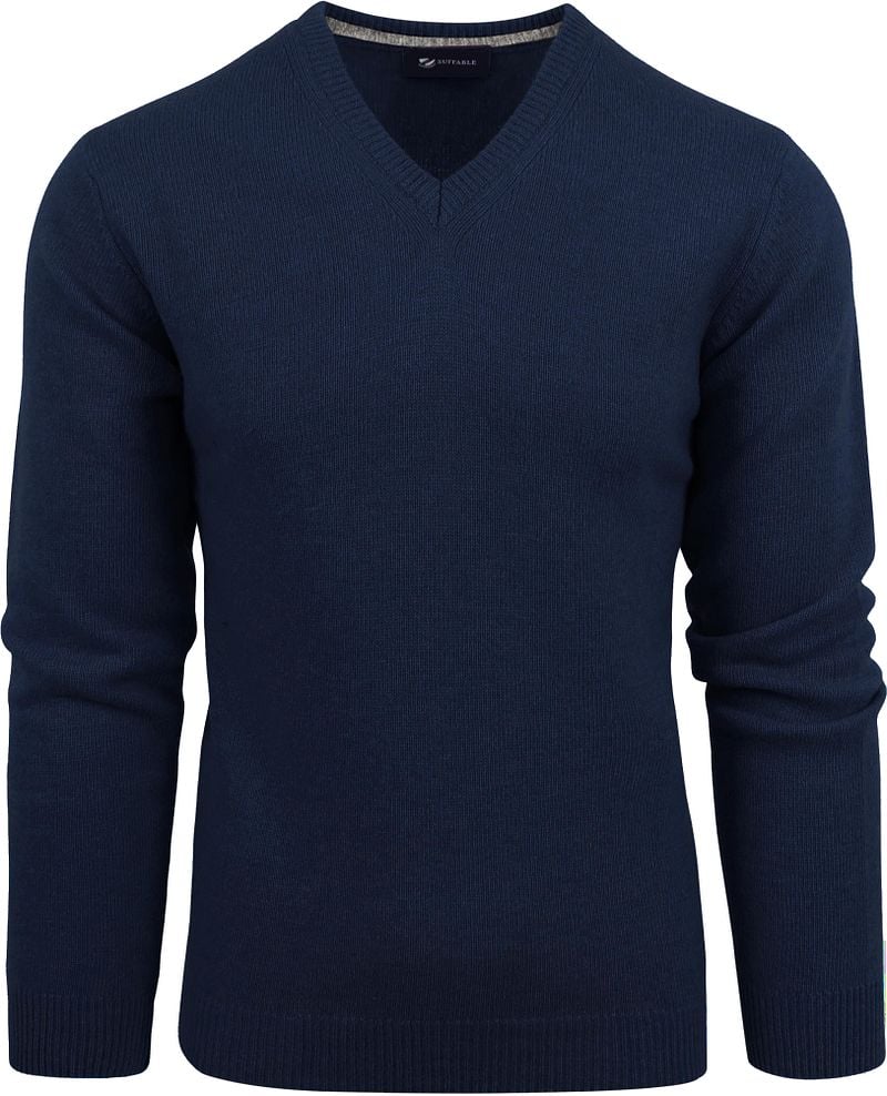 Suitable Lammwolle Pullover V-Ausschnitt Navy - Größe L von Suitable