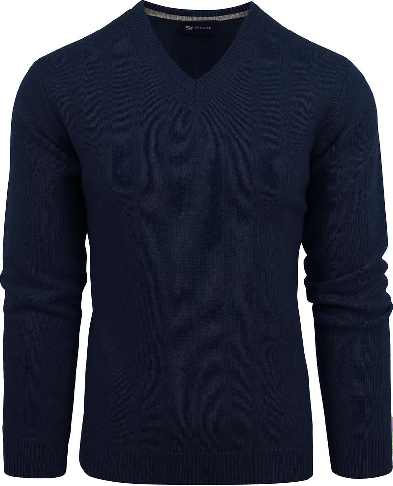 Suitable Lammwolle Pullover V-Ausschnitt Navy - Größe L von Suitable