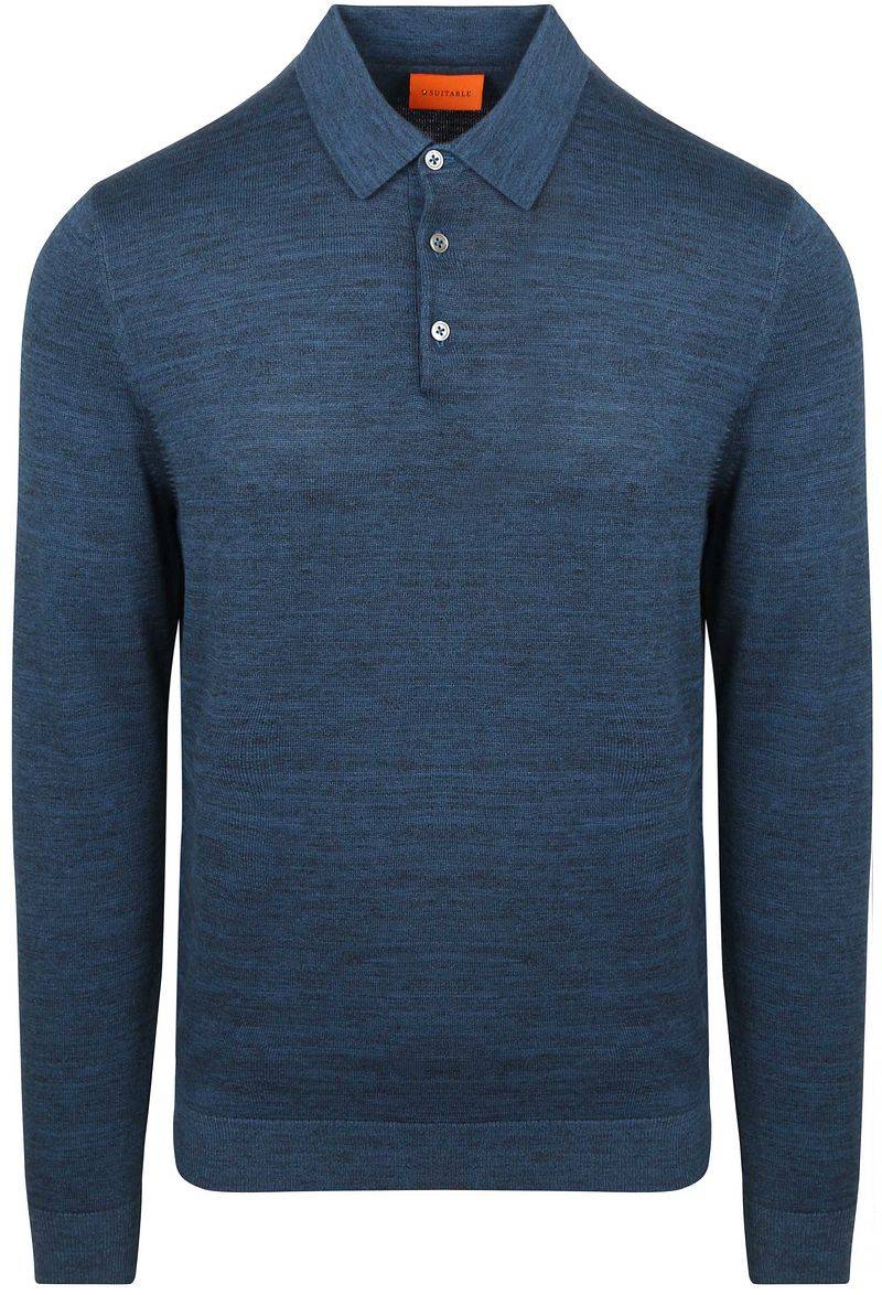 Suitable Longsleeve Poloshirt Flat Knit Blau - Größe 3XL von Suitable