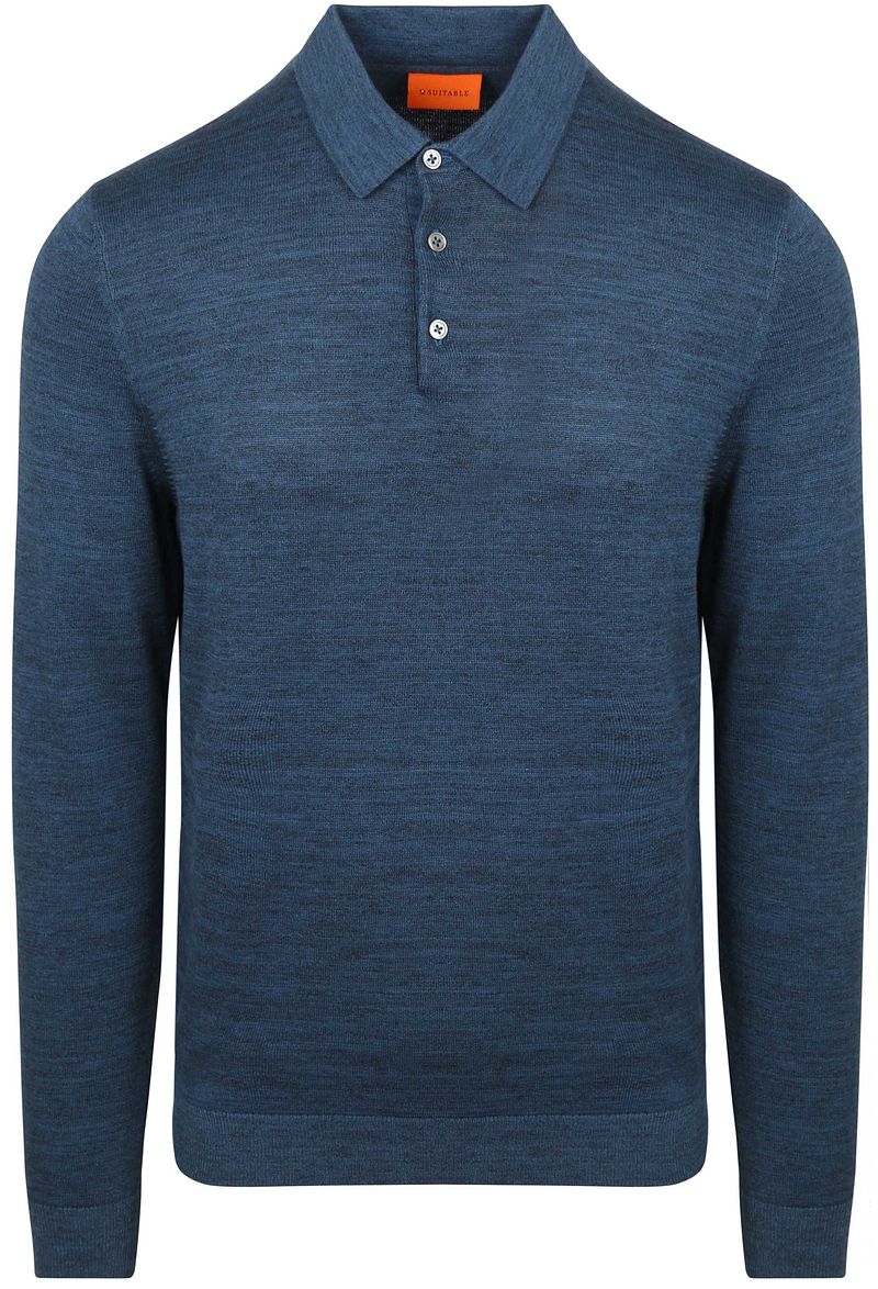 Suitable Longsleeve Poloshirt Flat Knit Blau - Größe S von Suitable